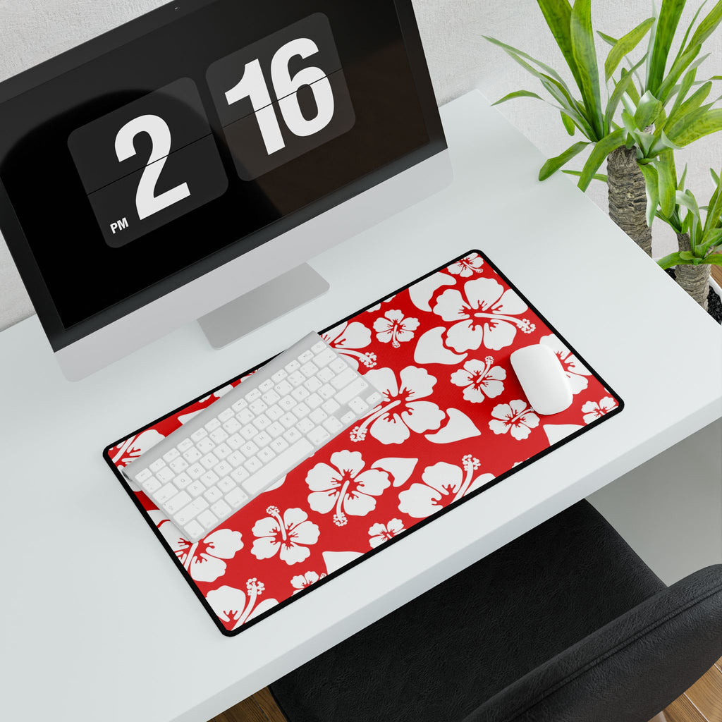 Red Hibiscus Floral Desk Mat — Tropical Gaming & Office Mouse Pad