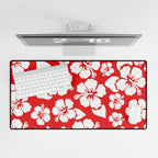 Red Hibiscus Floral Desk Mat — Tropical Gaming & Office Mouse Pad