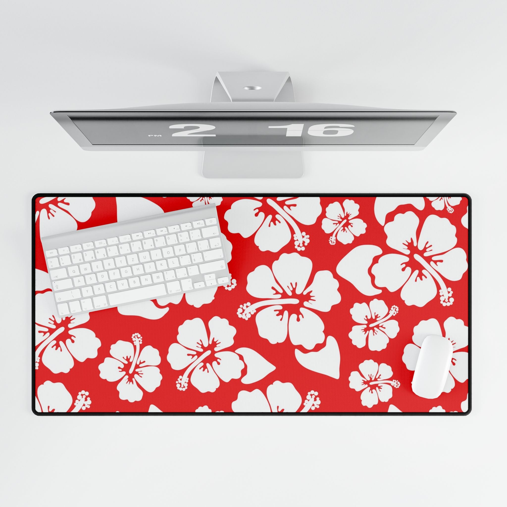 Red Hibiscus Floral Desk Mat — Tropical Gaming & Office Mouse Pad