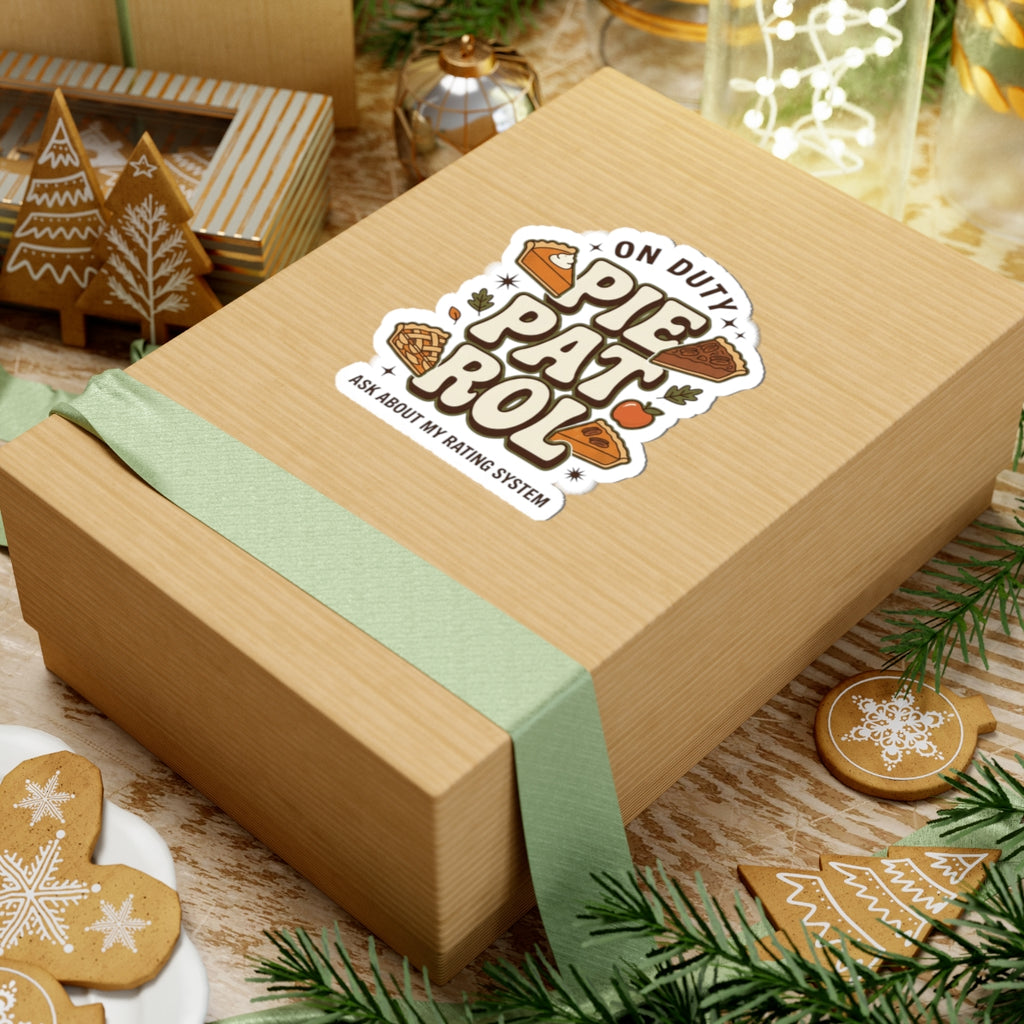 Pie Patrol Kiss-Cut Sticker, Funny Thanksgiving Pie Design