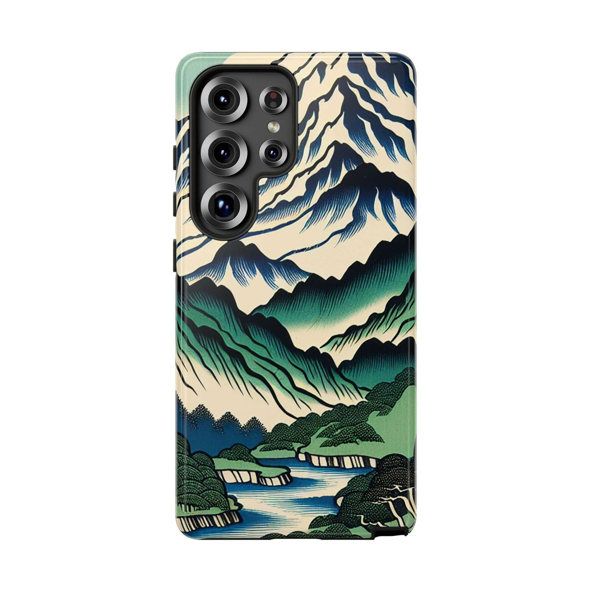 Japanese Mountain Tough Samsung Phone Case featuring artistic mountain landscape design.