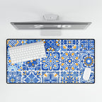 Blue Mediterranean Tile Desk Mat - Large Decorative Mousepad for Home Office