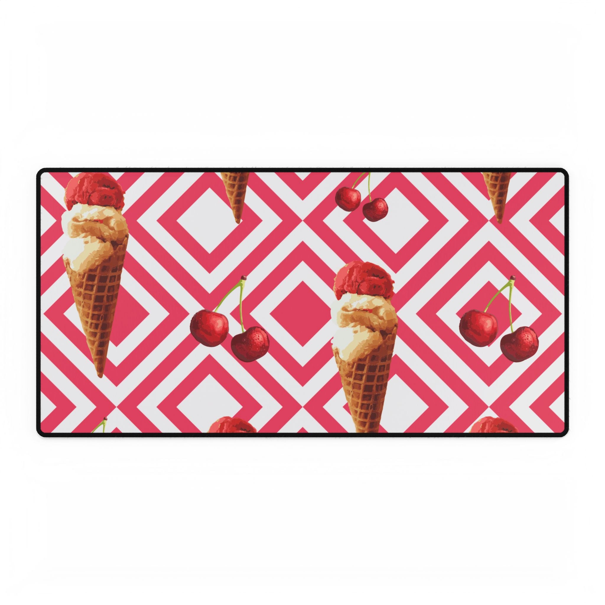 Cherry Ice Cream Pattern Desk Mat - Pink Geometric Gaming/Office Mouse Pad