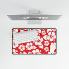 Red Hibiscus Floral Desk Mat — Tropical Gaming & Office Mouse Pad