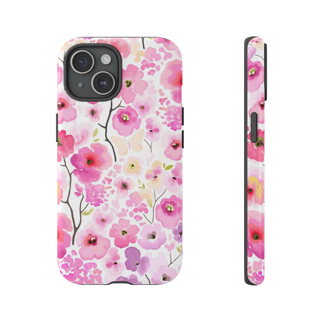 Watercolour Pink Flowers Tough iPhone Case - MVB STUDIO STORE