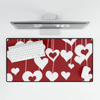 Valentine Hanging Hearts Desk Mat - Romantic Red Mousepad/Desk Protector