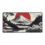 Decorative mat with Mount Fuji and cherry blossom design on a white background