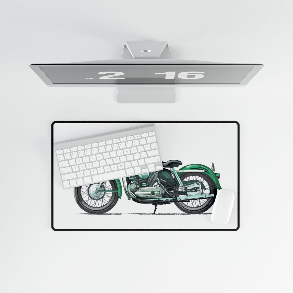 Computer screen displaying a green motorcycle on a white background