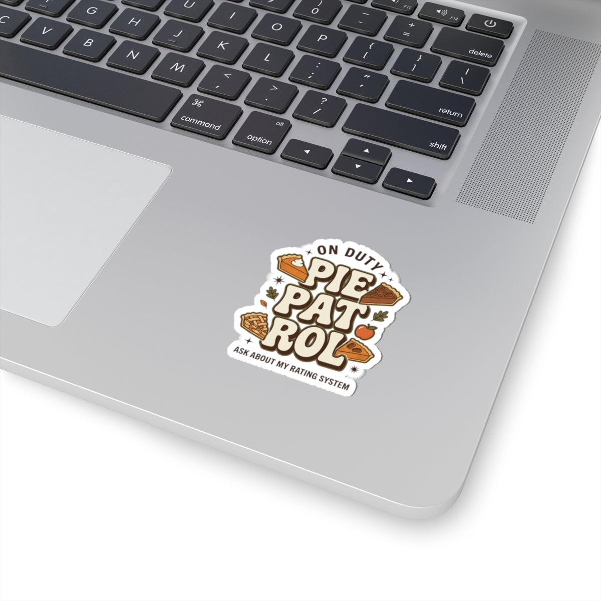 Pie Patrol Kiss-Cut Sticker, Funny Thanksgiving Pie Design