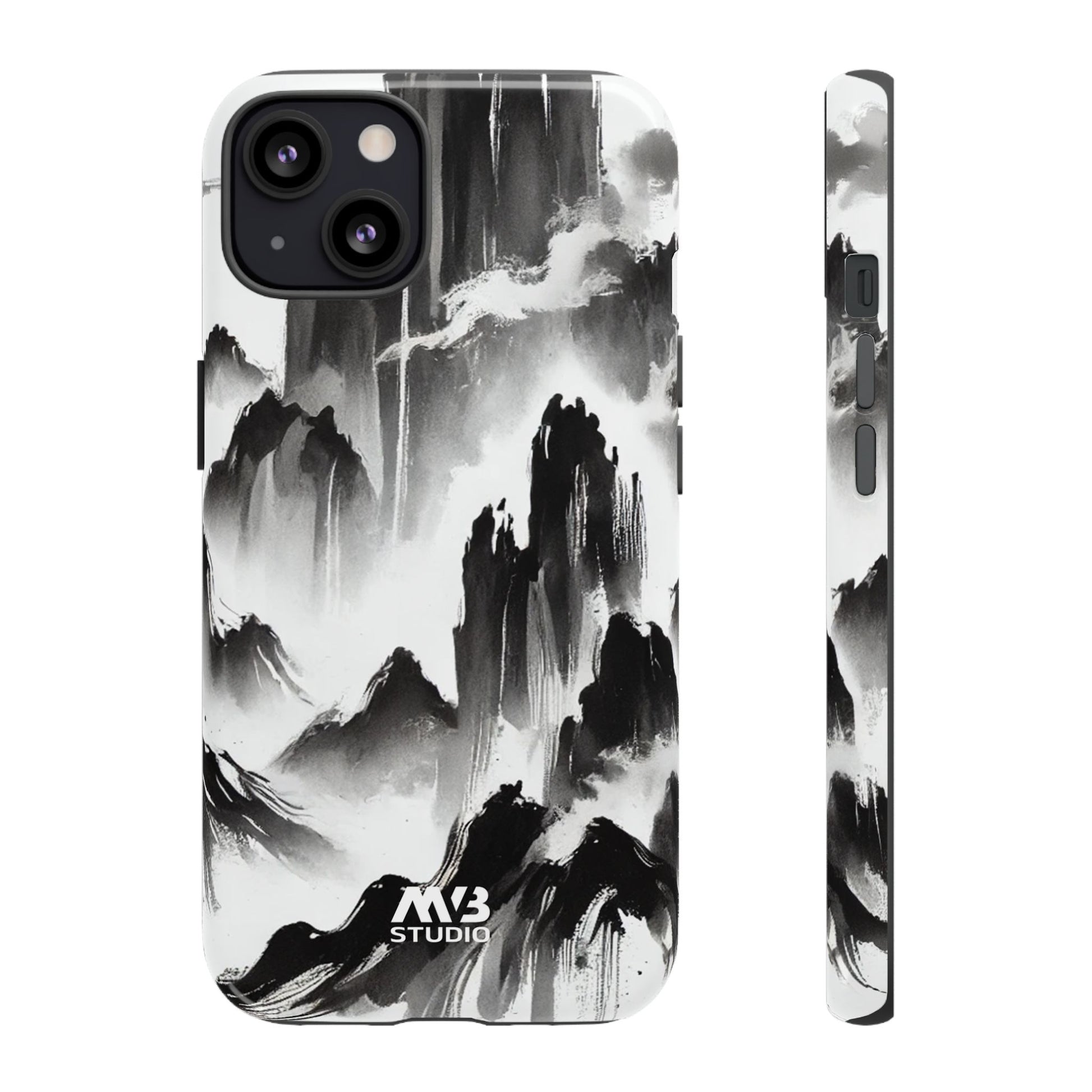 Black Ink Mountain Tough iPhone Case