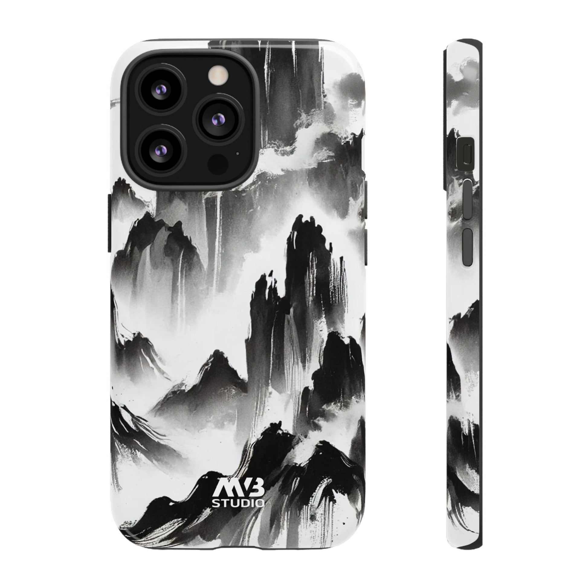 Black Ink Mountain Tough iPhone Case