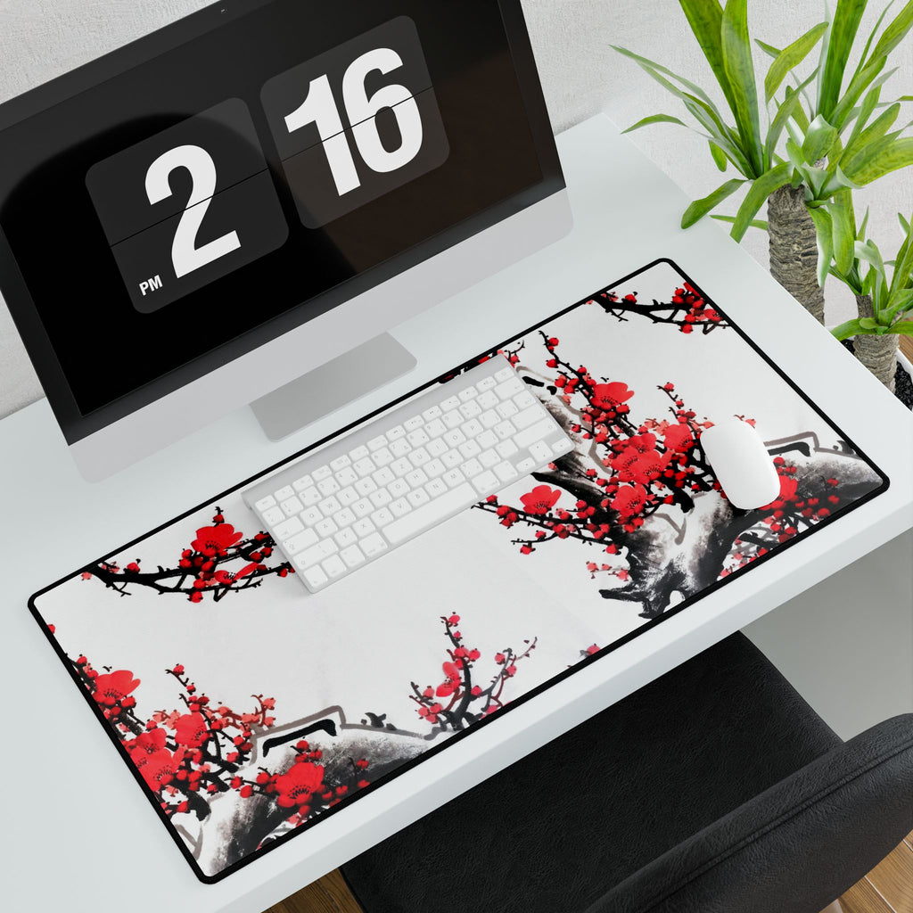 Cherry Blossom Desk Mat - Red Plum Floral Gaming/Office Mousepad