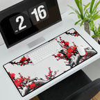Cherry Blossom Desk Mat - Red Plum Floral Gaming/Office Mousepad
