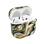 Camouflage-patterned case for wireless earbuds on a white background