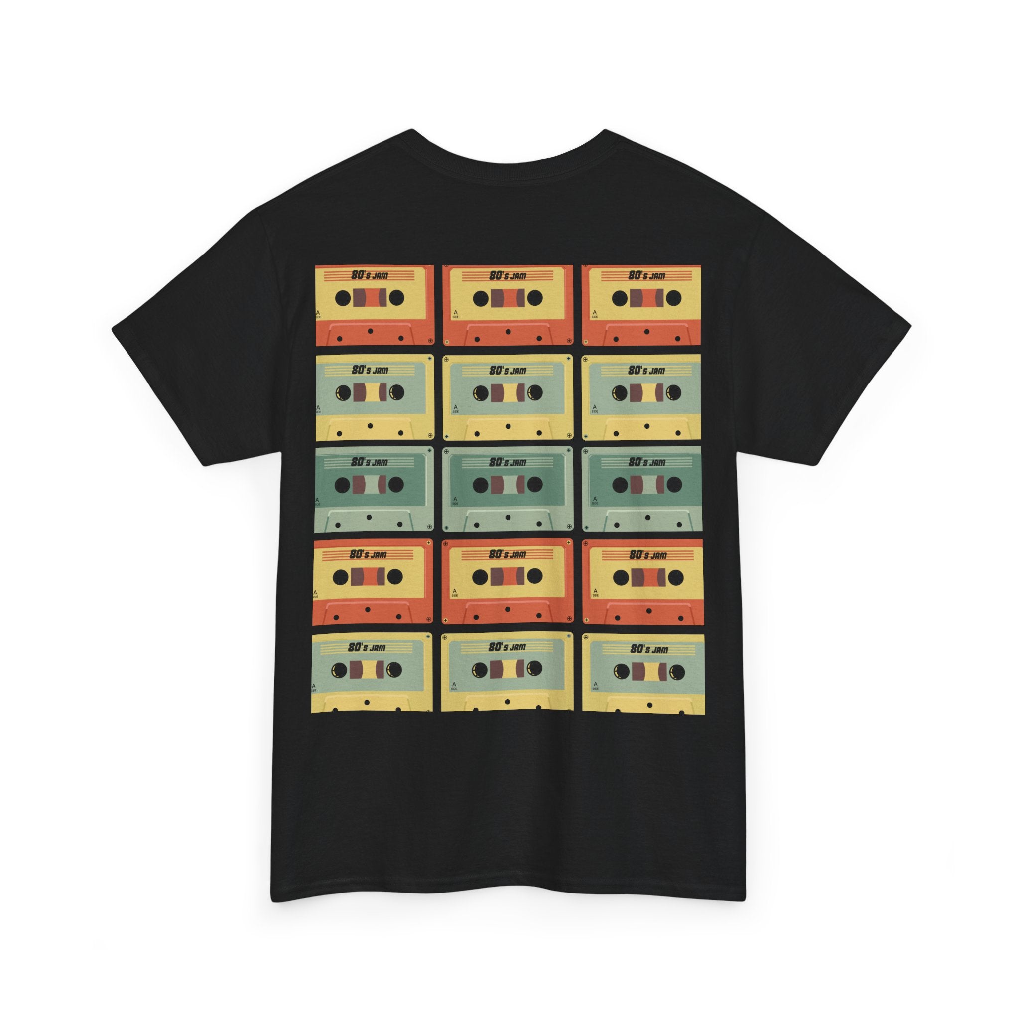 80's Jam Cassette Tape T-shirt featuring a vintage cassette tape design on a black background.