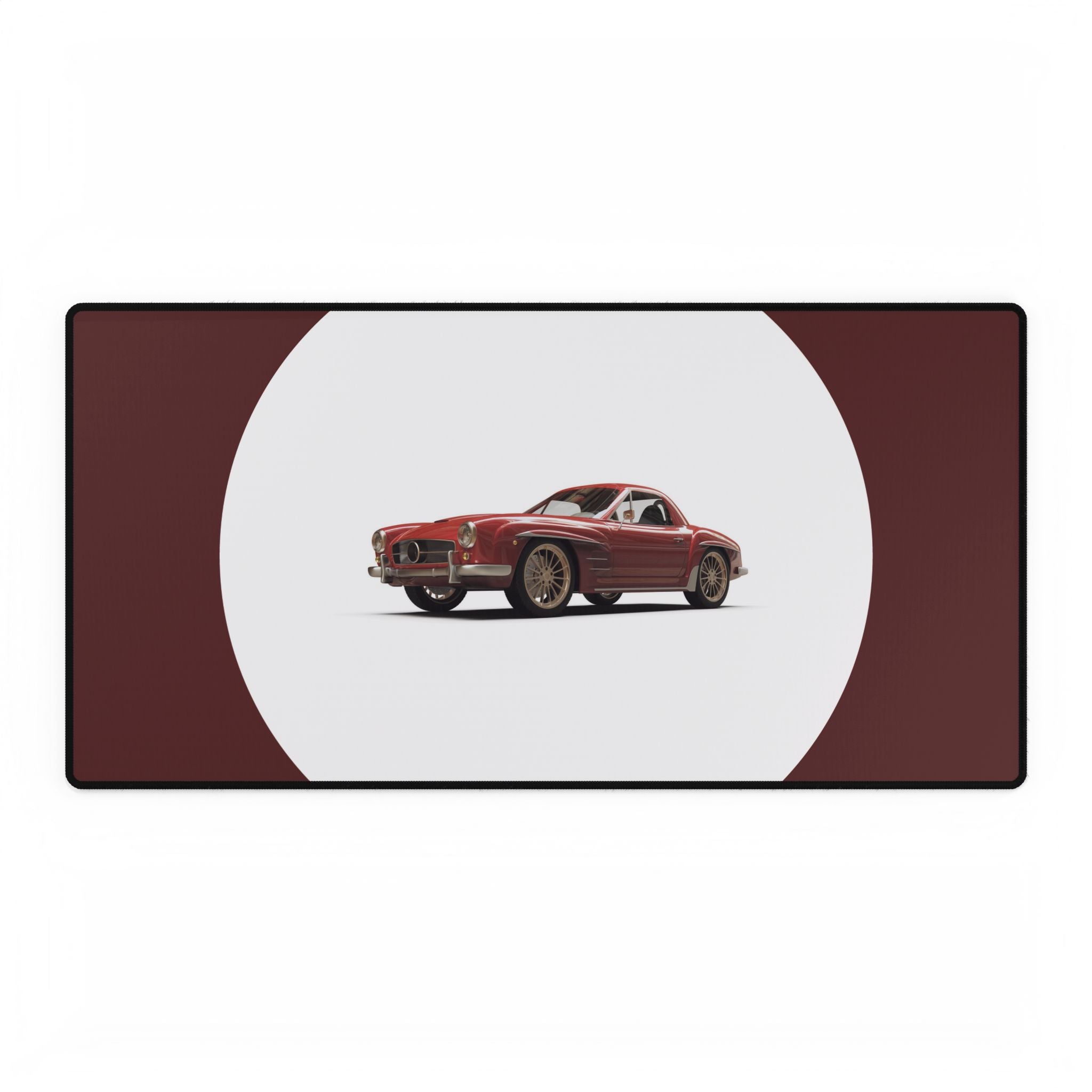 Red vintage car on a white background with a brown border