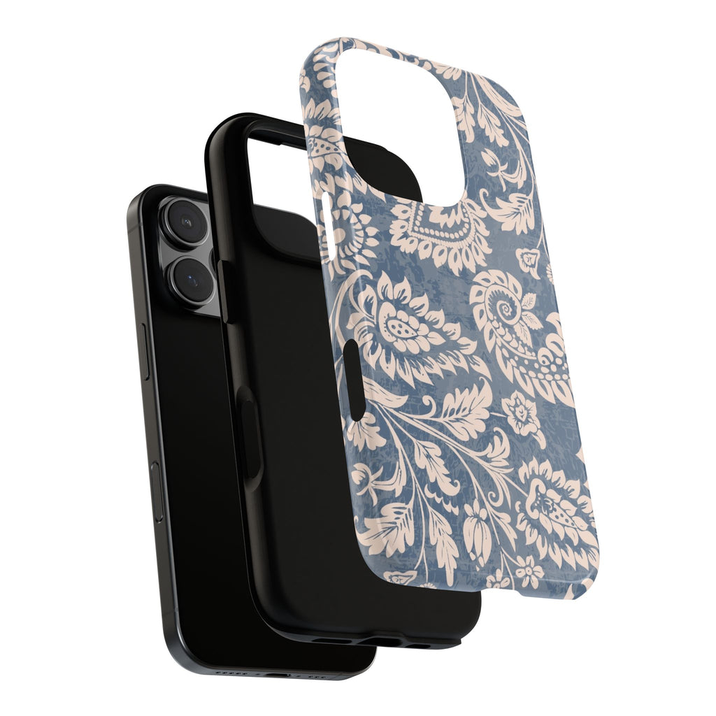 Blue Floral Pattern Tough Phone Case for iPhone 16 models