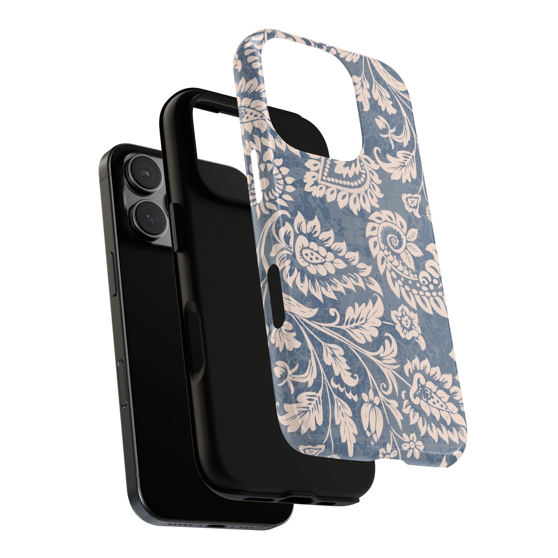 Blue Floral Pattern Tough Phone Case for iPhone 16 models