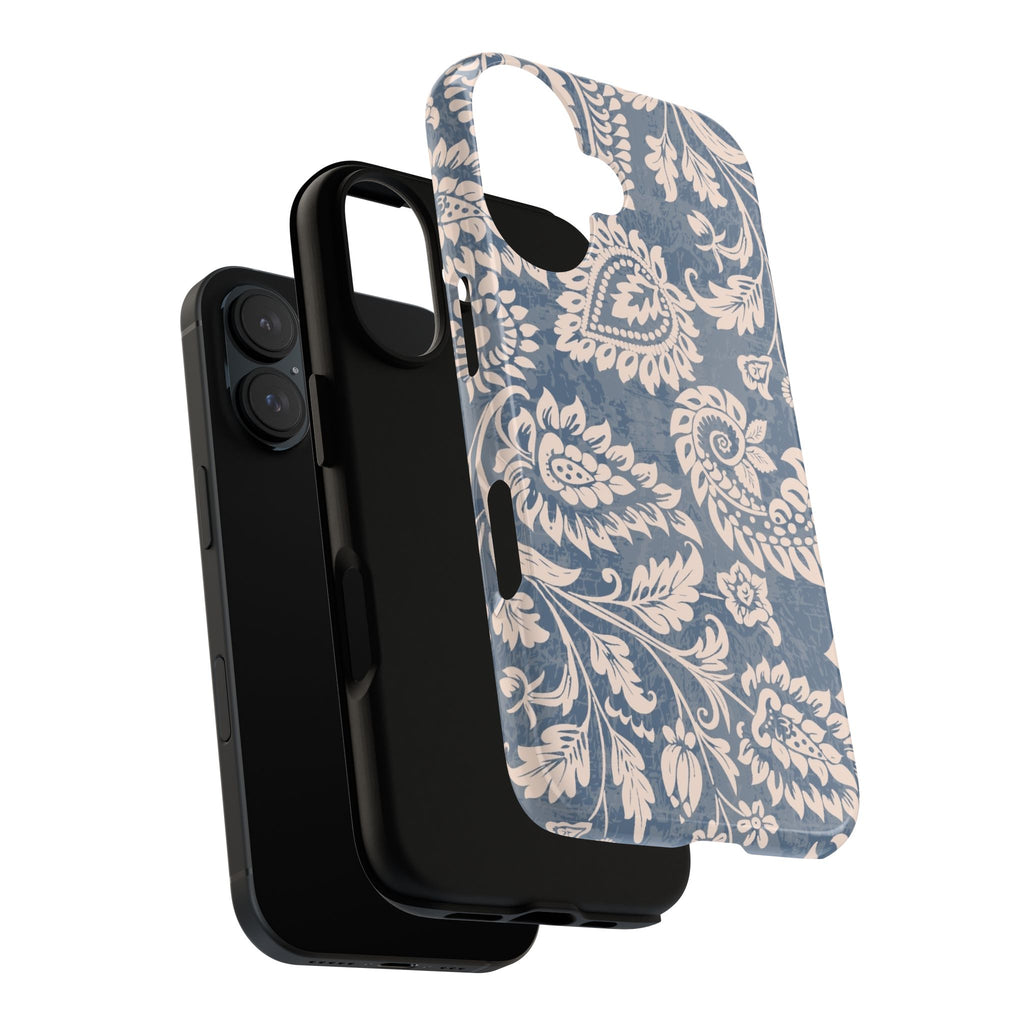 Blue Floral Pattern Tough Phone Case for iPhone 16 models