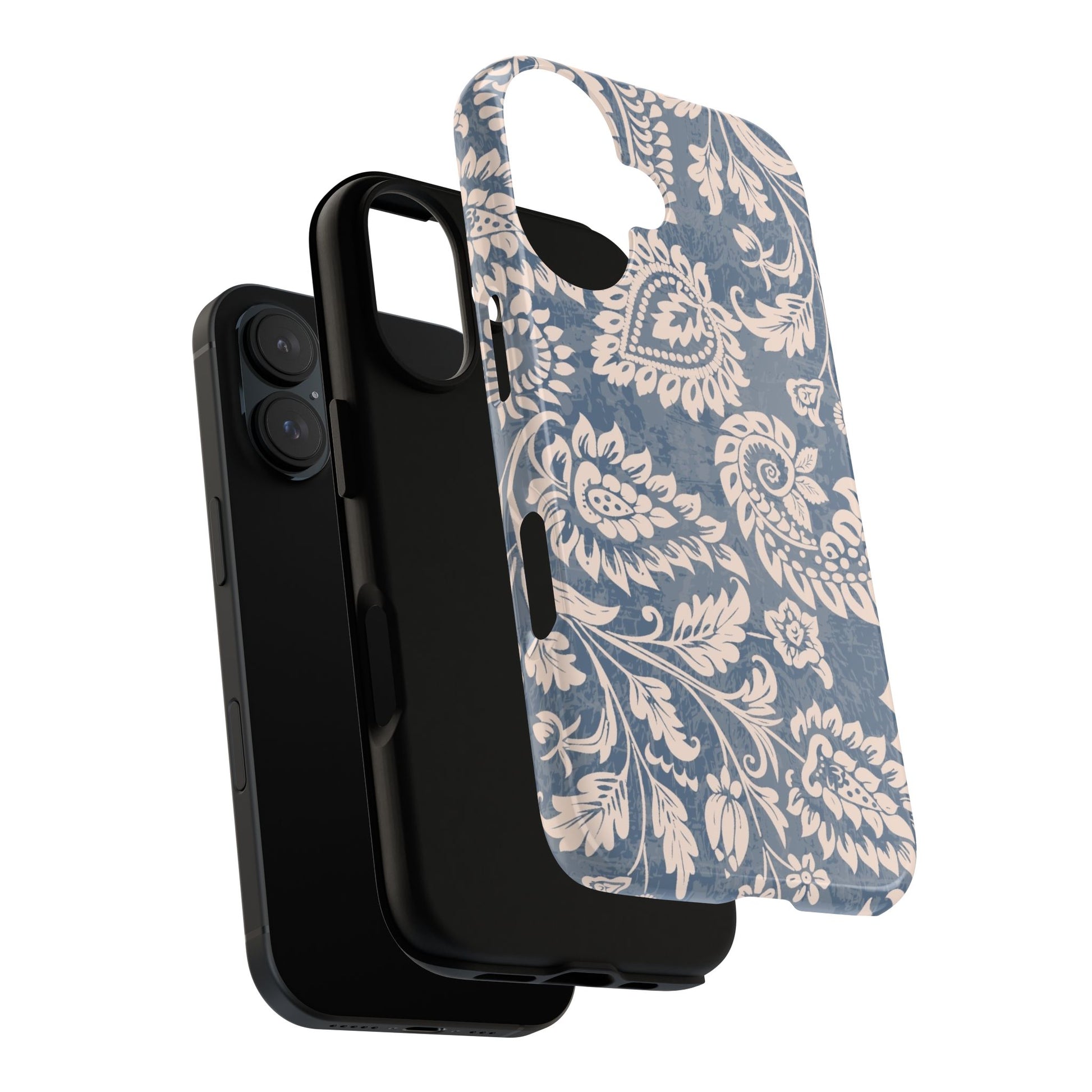 Blue Floral Pattern Tough Phone Case for iPhone 16 models