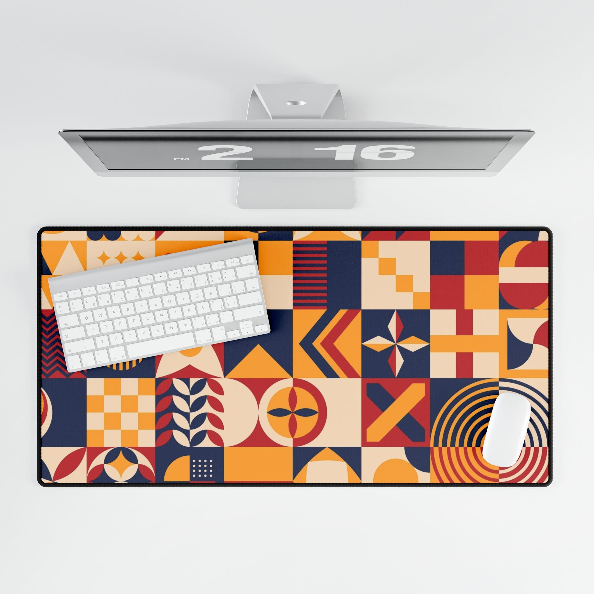 Geometric Retro Desk Mat - Colourful Mid-Century Pattern