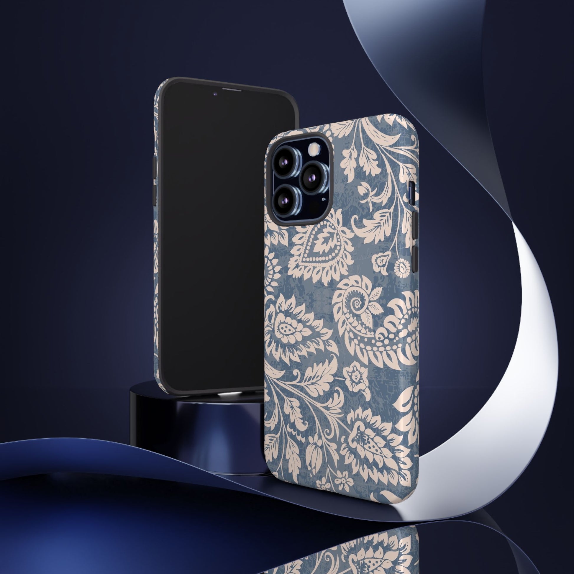 Blue Floral Pattern Tough iPhone Case - MVB STUDIO STORE