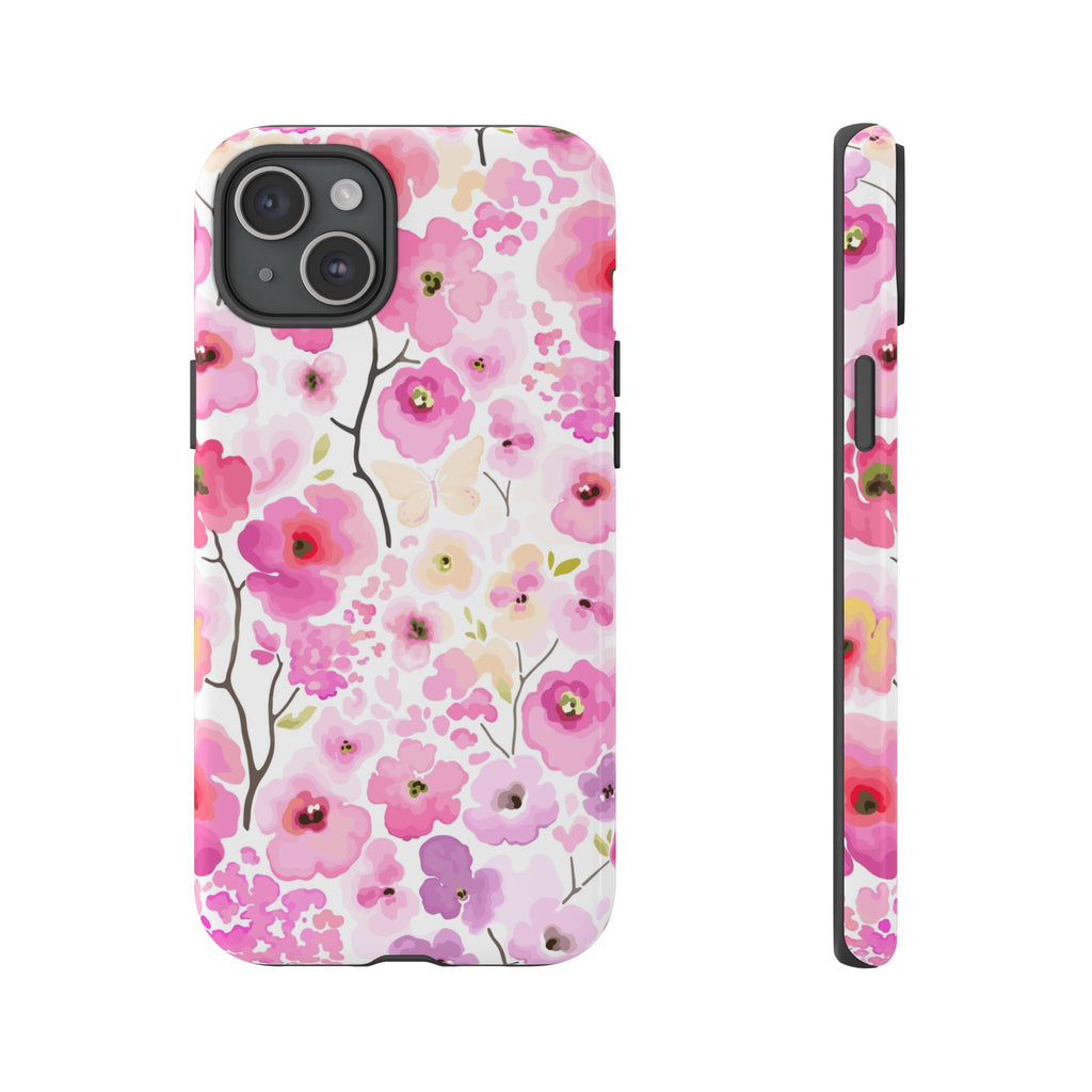 Watercolour Pink Flowers Tough iPhone Case - MVB STUDIO STORE