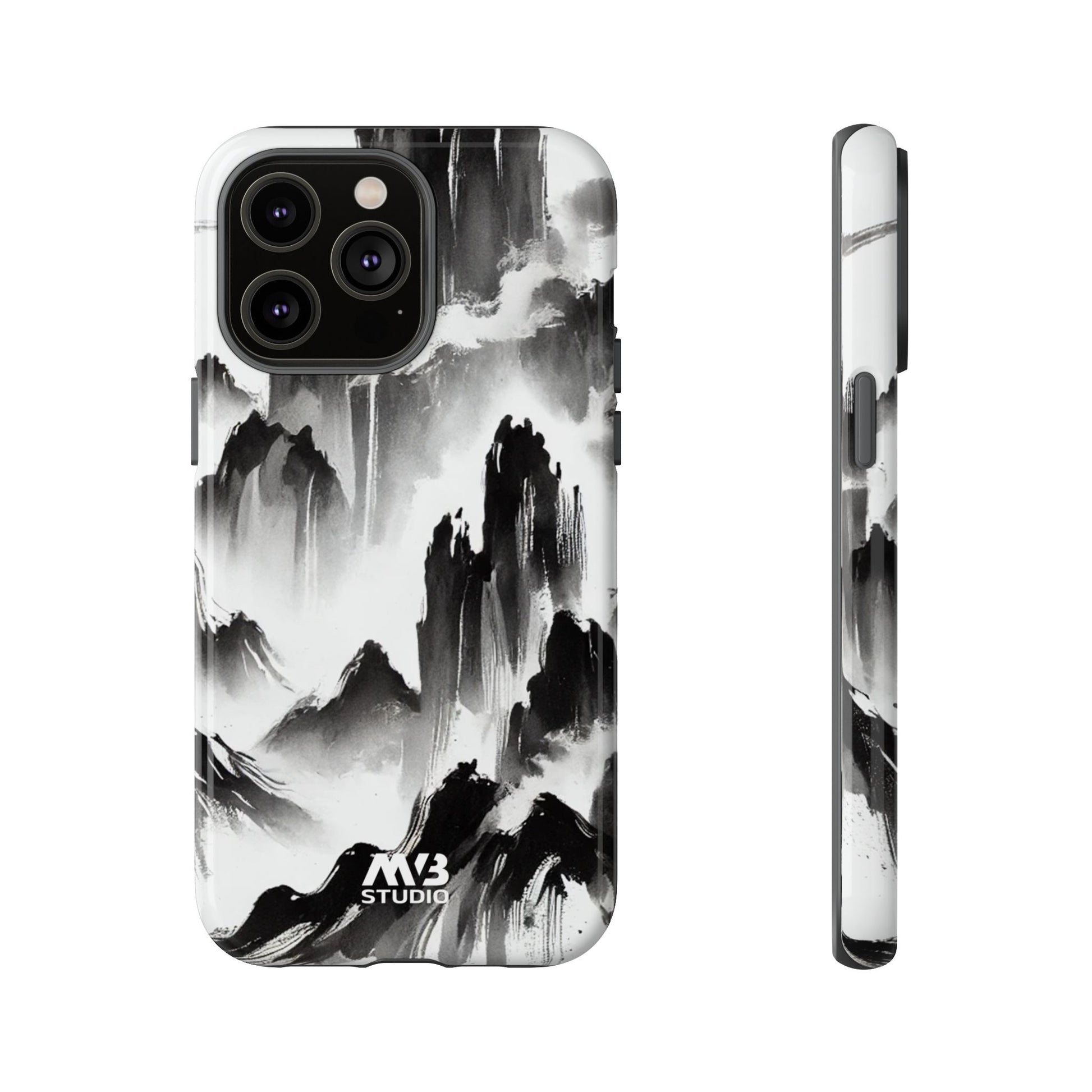 Black Ink Mountain Tough iPhone Case