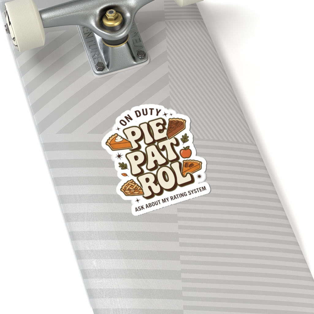 Pie Patrol Kiss-Cut Sticker, Funny Thanksgiving Pie Design