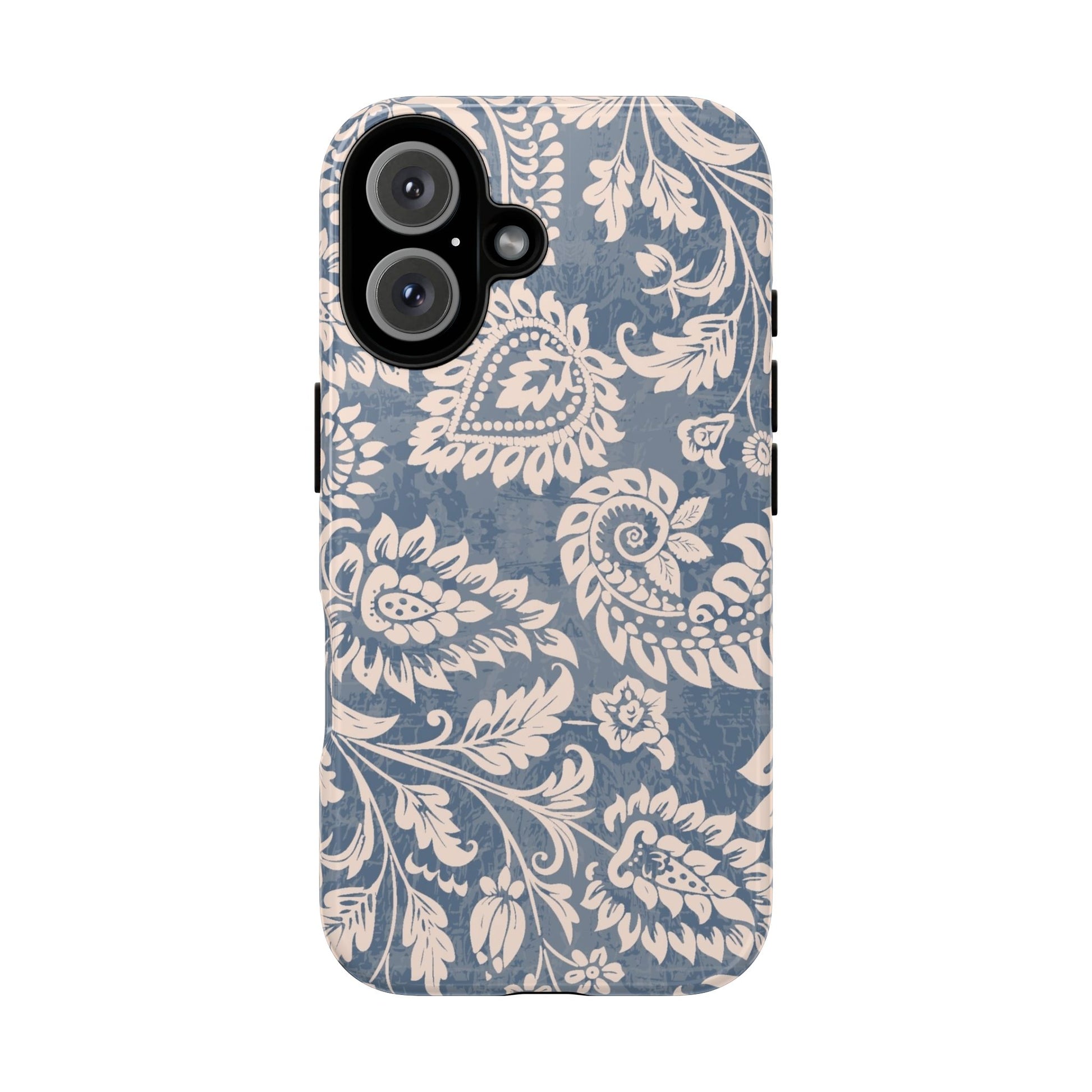 Blue Floral Pattern Tough Phone Case for iPhone 16 models