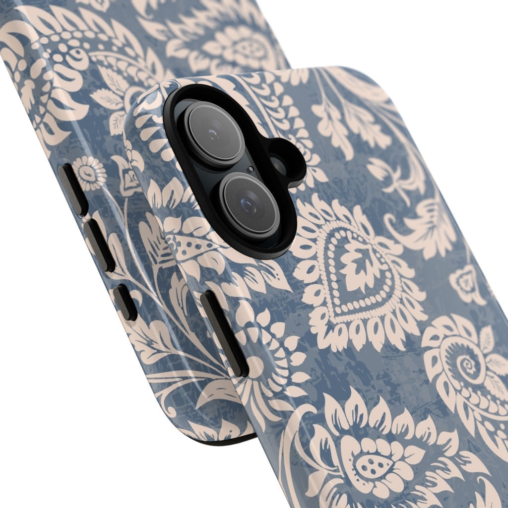 Blue Floral Pattern Tough Phone Case for iPhone 16 models