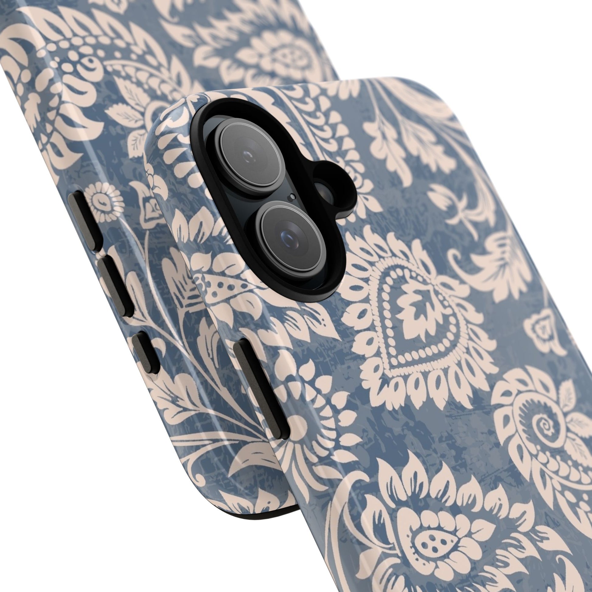 Blue Floral Pattern Tough Phone Case for iPhone 16 models