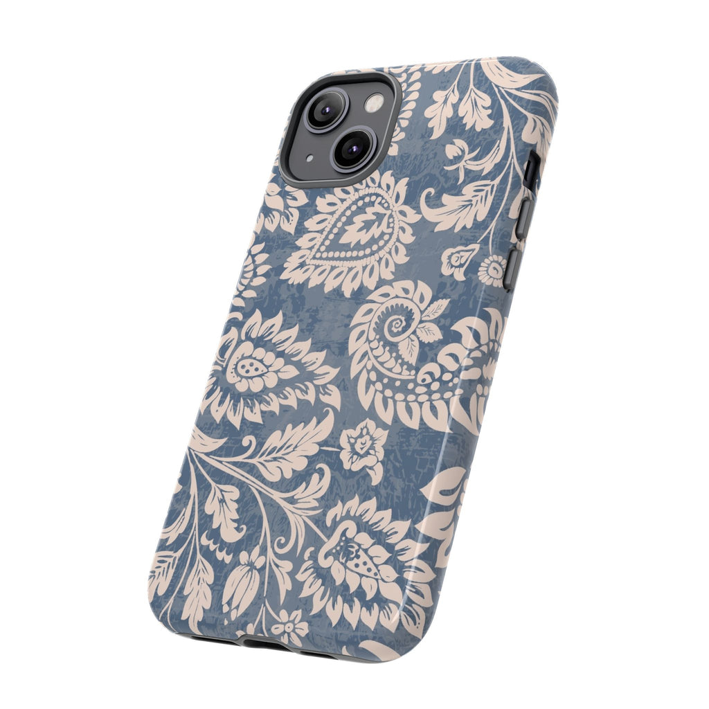Blue Floral Pattern Tough Phone Case for iPhone 14 models