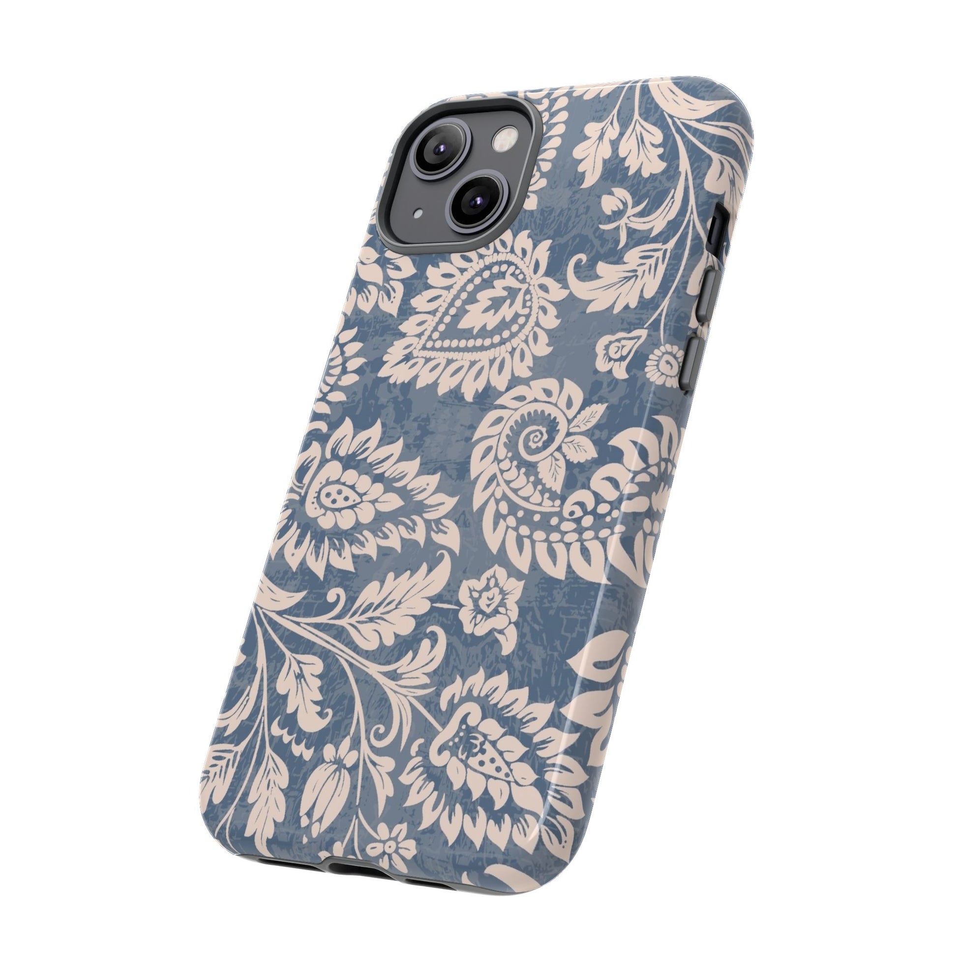 Blue Floral Pattern Tough Phone Case for iPhone 14 models