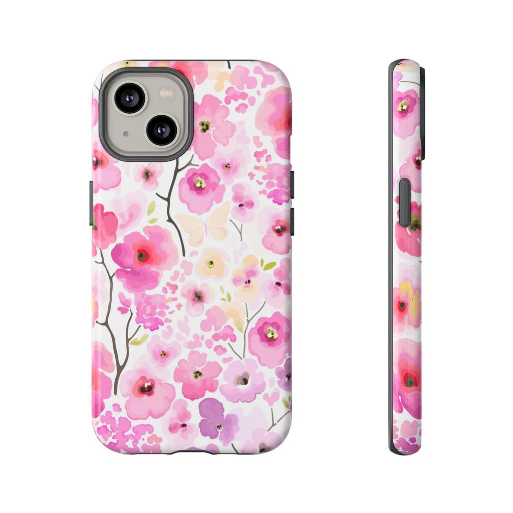 Watercolour Pink Flowers Tough iPhone Case - MVB STUDIO STORE