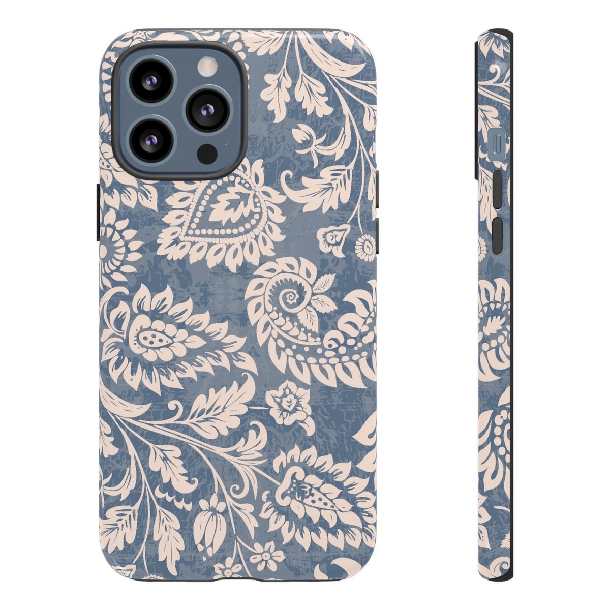 Blue Floral Pattern Tough Phone Case for iPhone 13 models