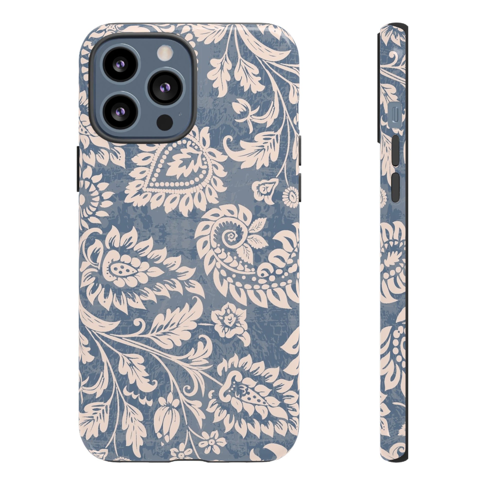 Blue Floral Pattern Tough Phone Case for iPhone 13 models