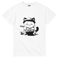 White colour Cute Cat Eating Noodles T-shirt | MVB STUDIO STORE