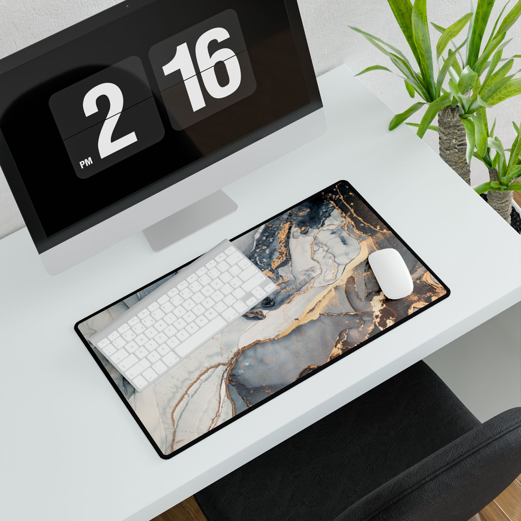Marble & Gold Resin Desk Mat - Large Decorative Mouse Pad