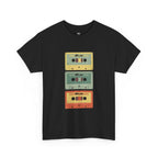 80's Jam Cassette Tape T-shirt featuring vintage cassette designs on black cotton fabric.