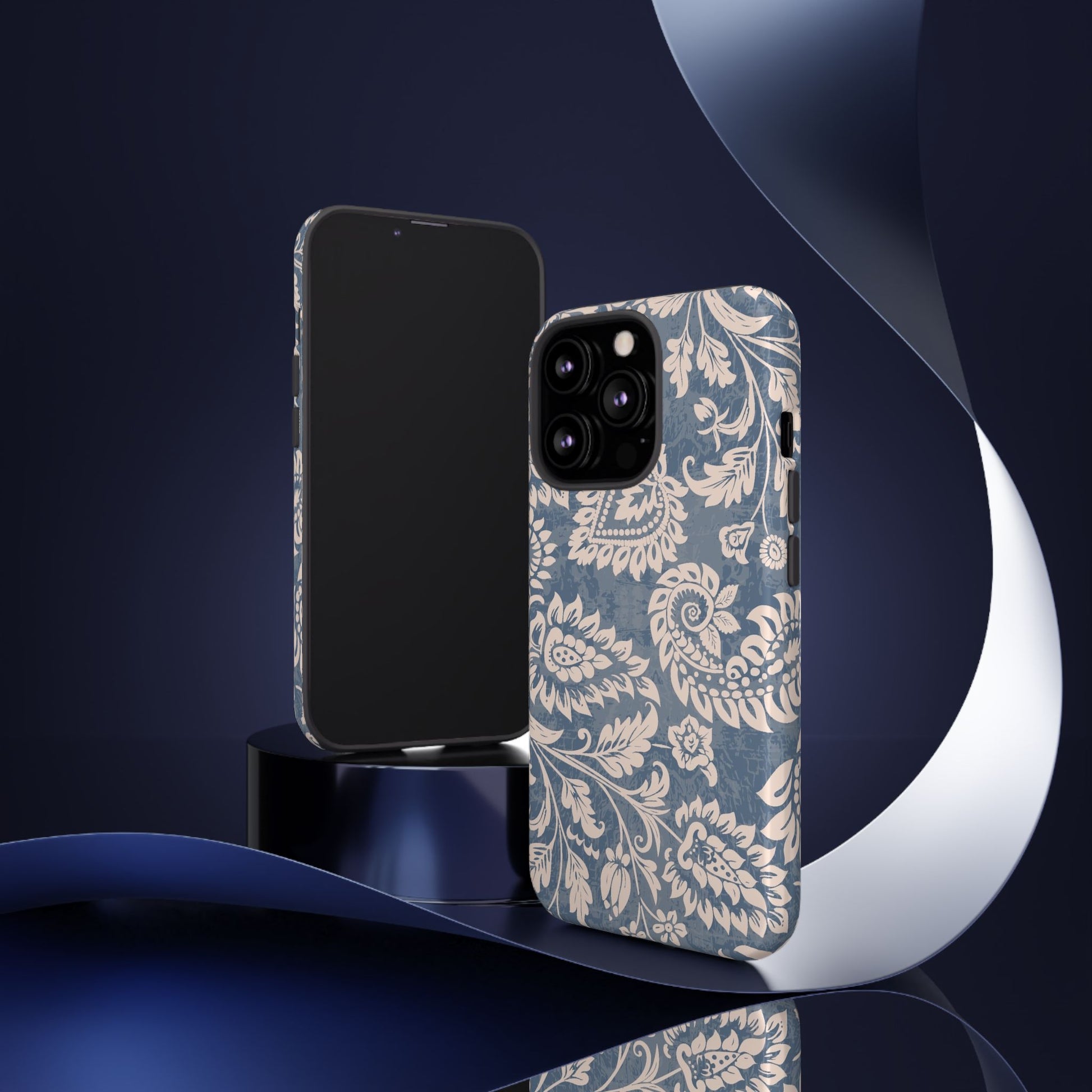 Blue Floral Pattern Tough iPhone Case - MVB STUDIO STORE