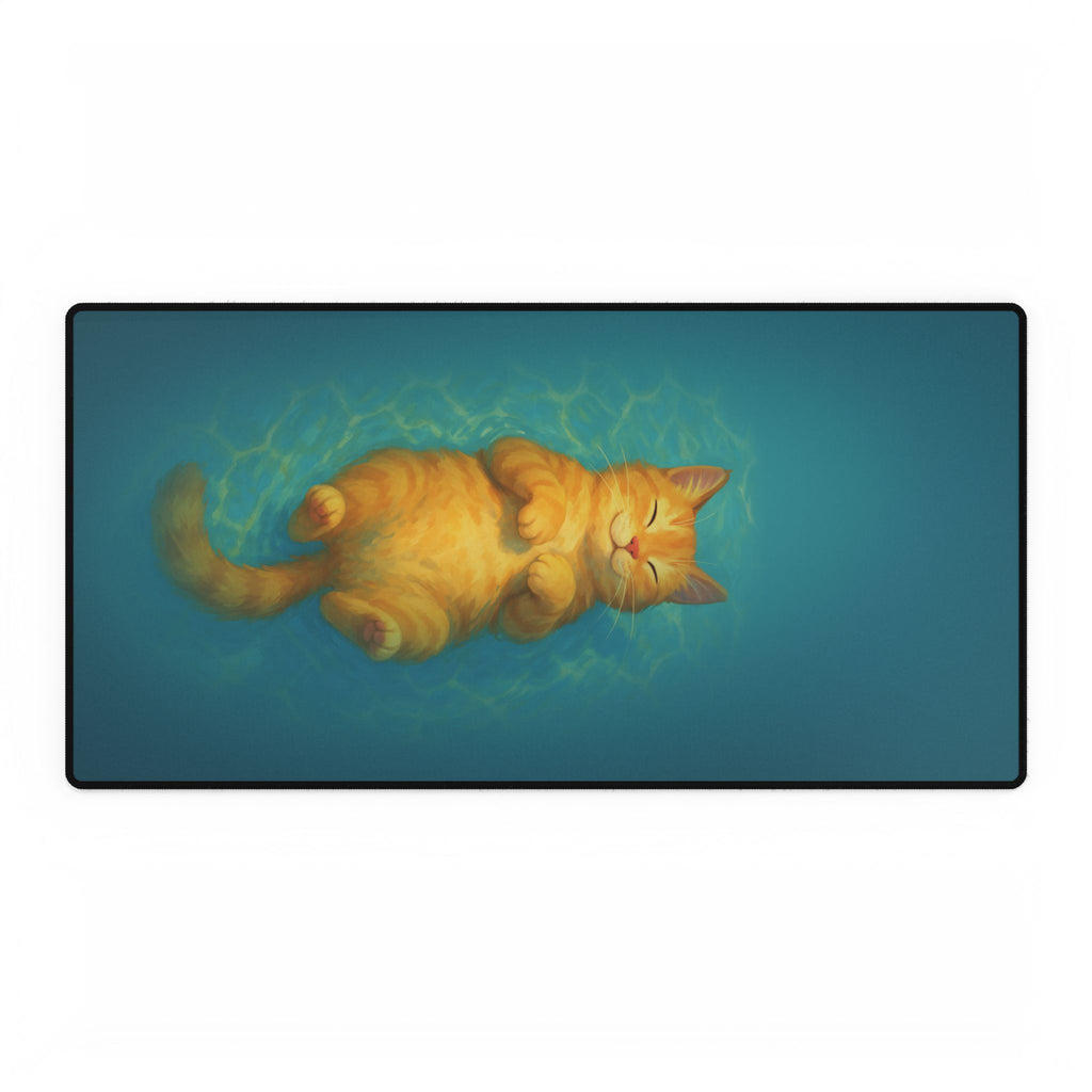 Cat-shaped doormat with a cat design on a blue background