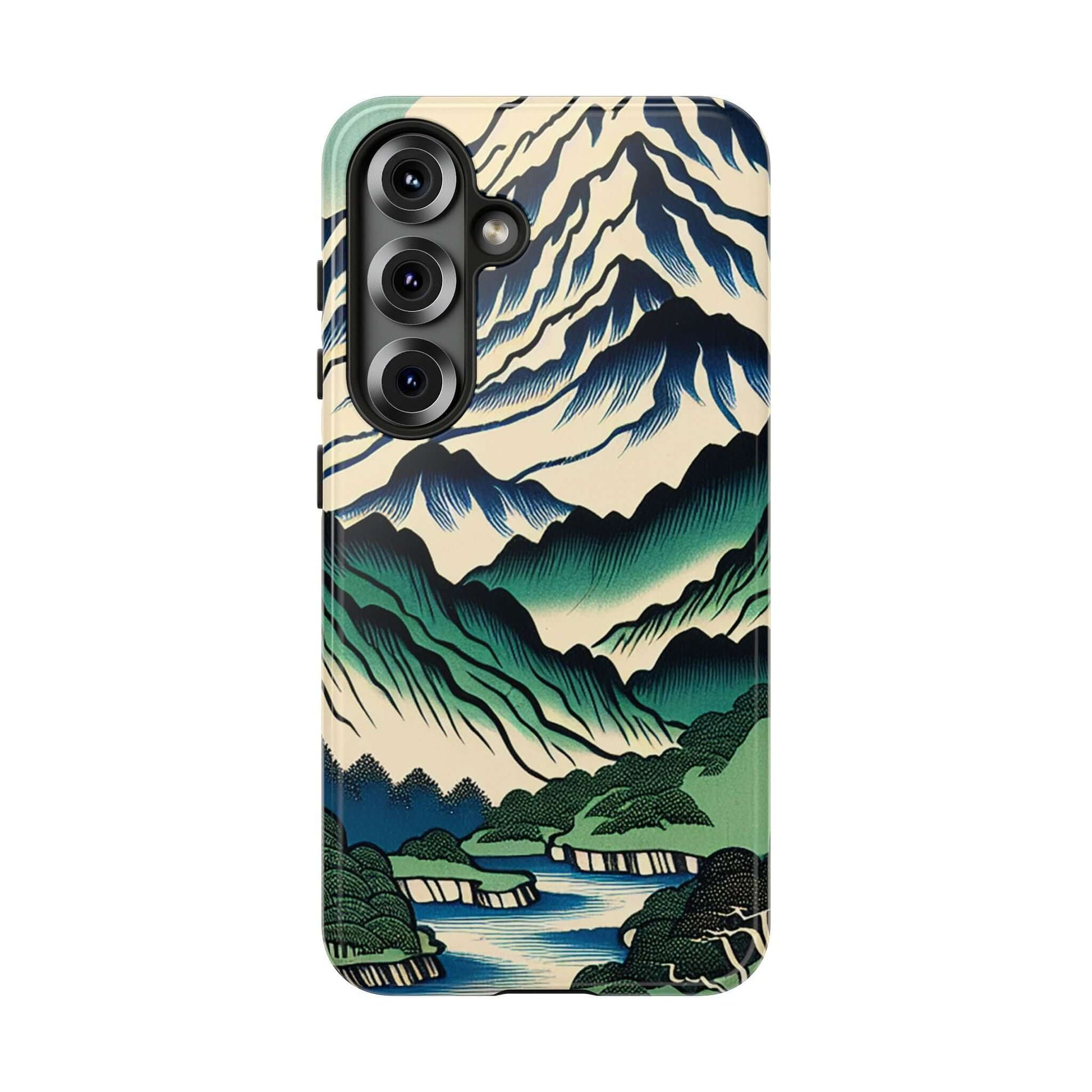 Japanese Mountain Tough Samsung Phone Case featuring a stunning landscape design of mountains and rivers.