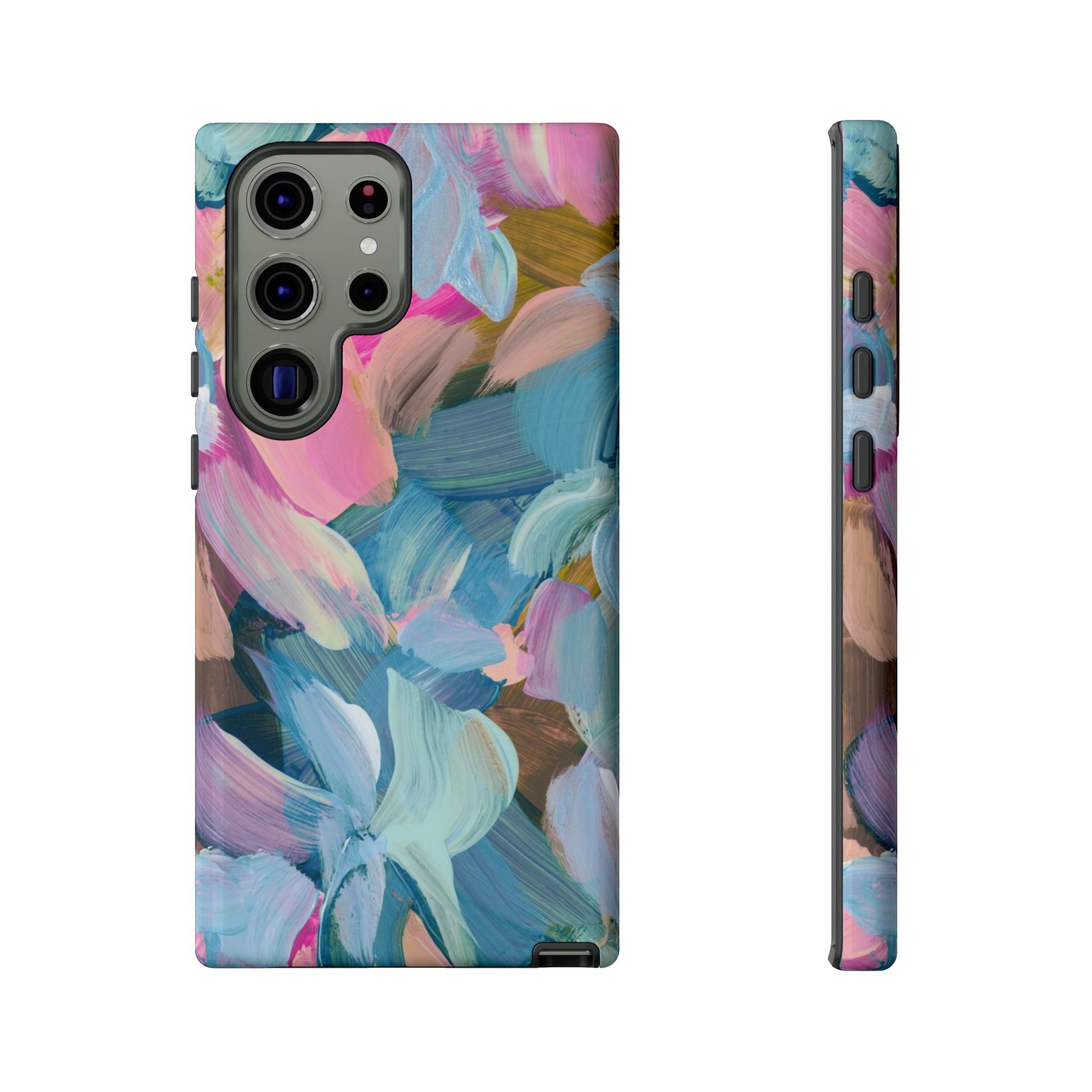 Abstract floral painting design Samsung phone case featuring vibrant colors and artistic brush strokes.
