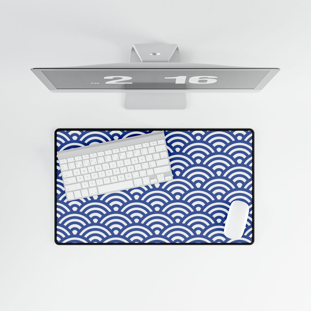 Blue Seigaiha Wave Desk Mat - Japanese Pattern Mouse Pad