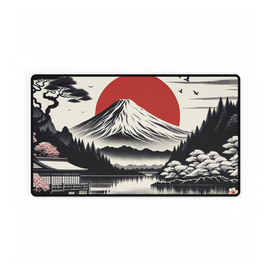 Decorative mouse pad with Mount Fuji and red sun design on a white background