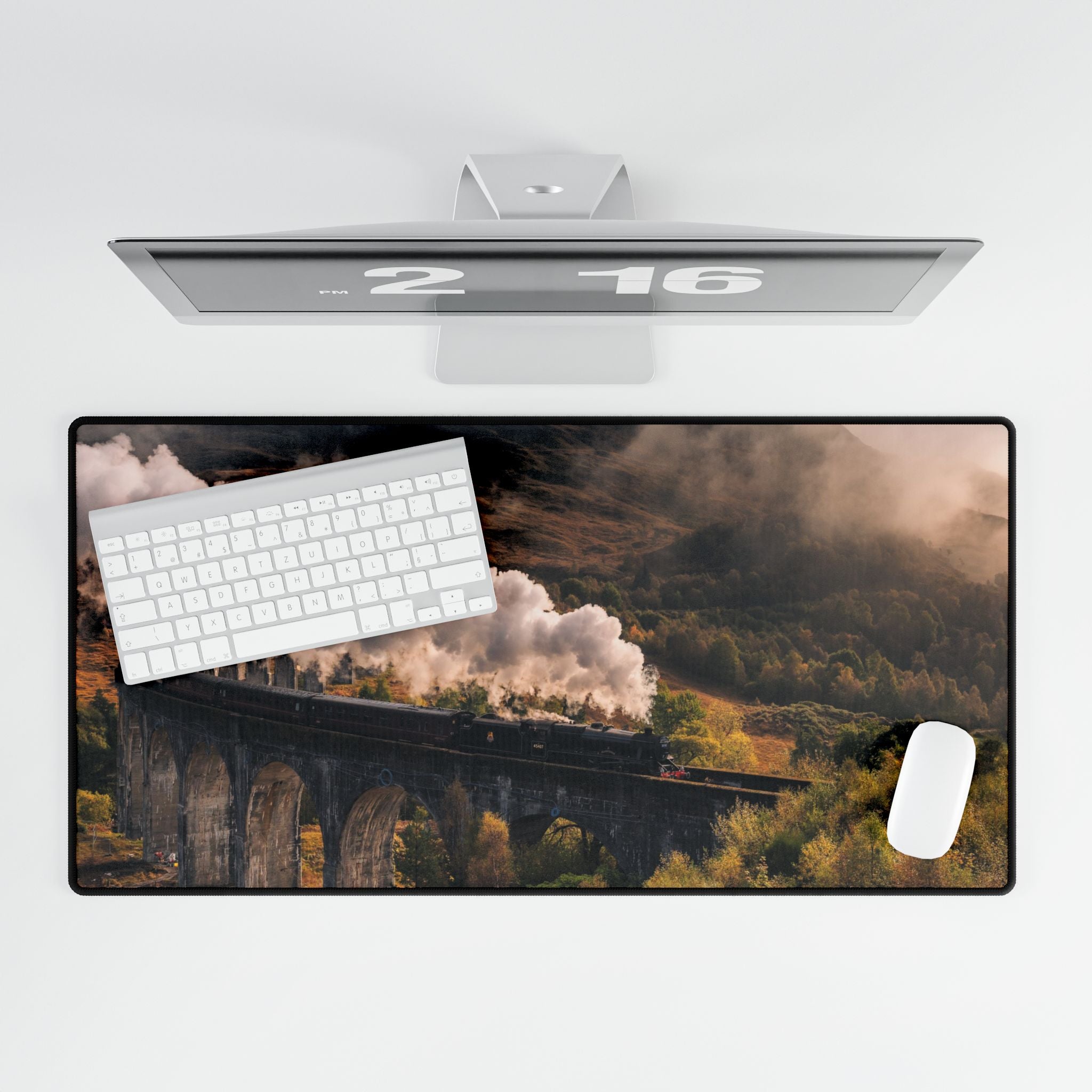 Steam Train Desk Mat - Vintage Locomotive Landscape Mousepad