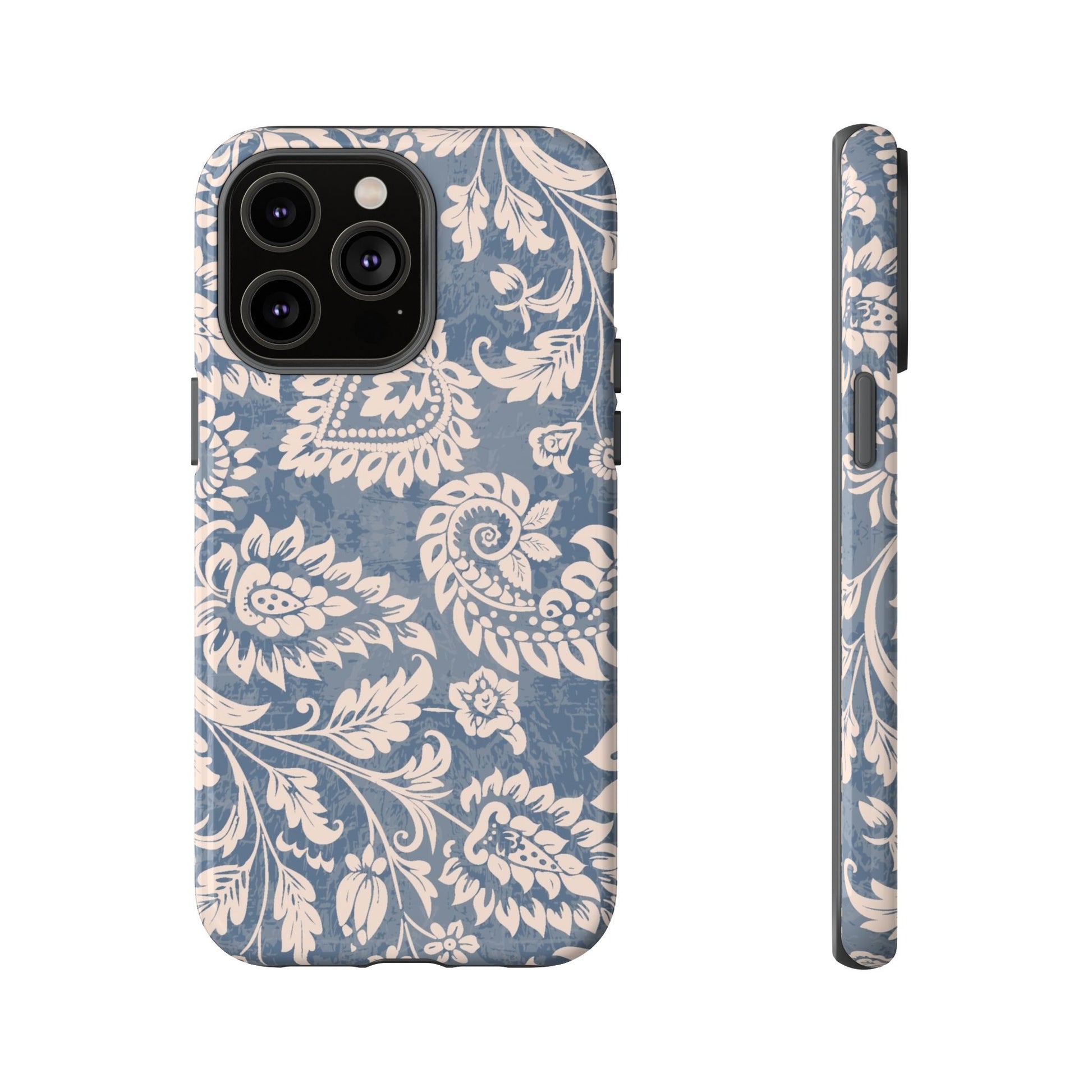 Blue Floral Pattern Tough Phone Case for iPhone 14 models