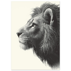 Black and white drawing of a lion's head on a light background