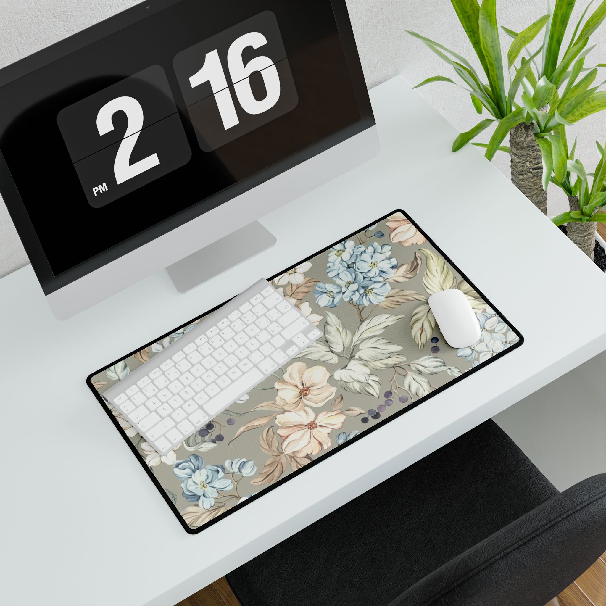 Vintage Floral Desk Mat - Neutral Hydrangea & Blossom Mouse Pad